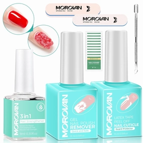 Morovan Gel Nail Polish Remover Kit: Gel Polish Remover for Nails with Liquid Latex Tape Peel off Nail Strengthener Cuticle Pusher Quick & Easy Gel Remover in 5 mins No Soaking Or Wrapping