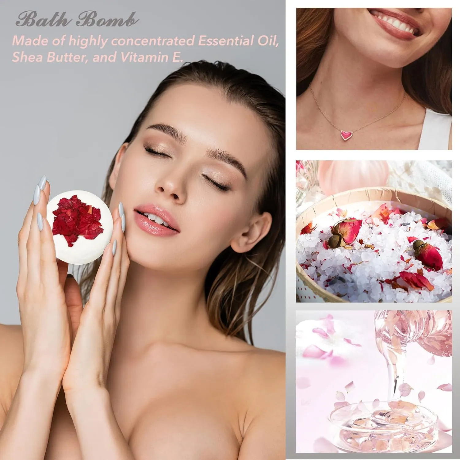 Mothers Day Gifts for Mom Rose & Cherry Blossom Spa Gift Set for Women - 19-Piece Luxury Bath & Body Care Kit with Necklace, DIY Chain, Shower Gel | Valentine's Day, Christmas Gifts for Her, Wife