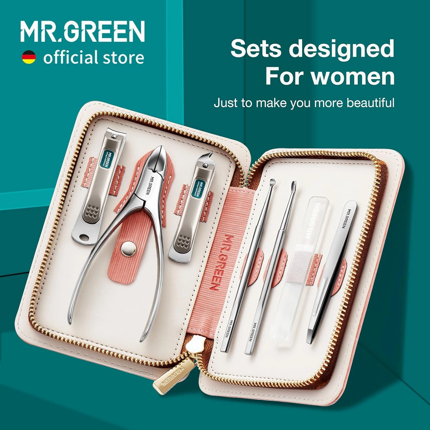 MR.GREEN 7in1 Manicure Sets Personal Care Tools Stainless Steel Professional Nail Clippers Pedicure Set Travel Case Kits (Mr-6020)