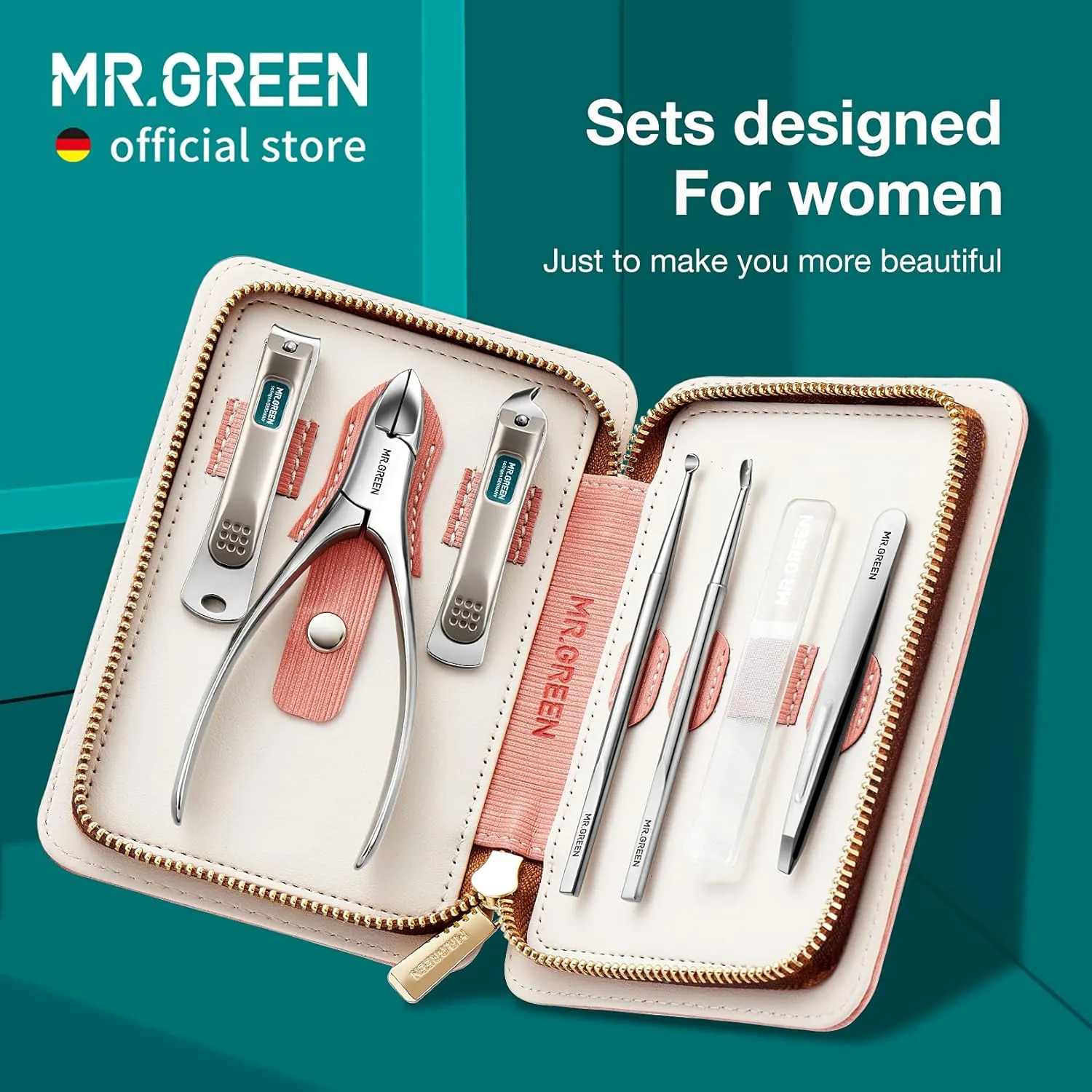 MR.GREEN 7in1 Manicure Sets Personal Care Tools Stainless Steel Professional Nail Clippers Pedicure Set Travel Case Kits (Mr-6020)
