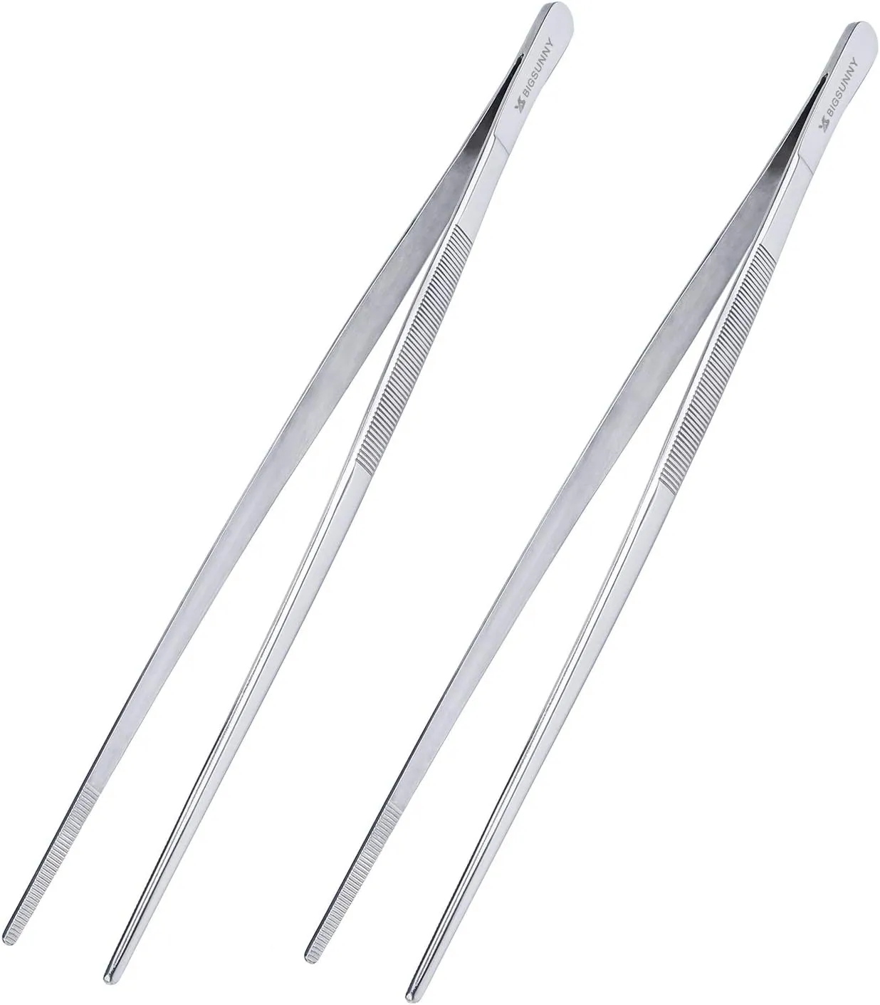 MSY BIGSUNNY Set of 2 Kitchen Tweezers Fine Tweezer Tongs 12 Inch Stainless Steel Food Tweezer, Precision Serrated Tips Food Tongs,Extra-Long Straight Tweezers