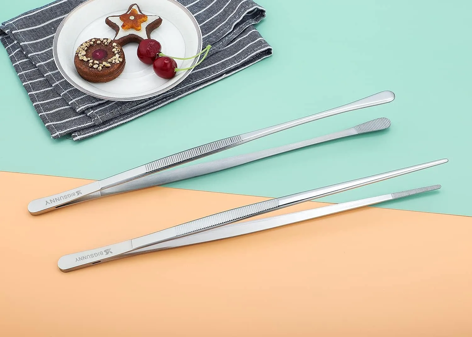 MSY BIGSUNNY Stainless Steel Food Tweezers Multi-function Cooking Tongs Kitchen Serving Tong (12" Round & 12" Pointed Tweezers)