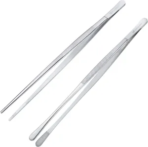 MSY BIGSUNNY Stainless Steel Food Tweezers Multi-function Cooking Tongs Kitchen Serving Tong (12" Round & 12" Pointed Tweezers)