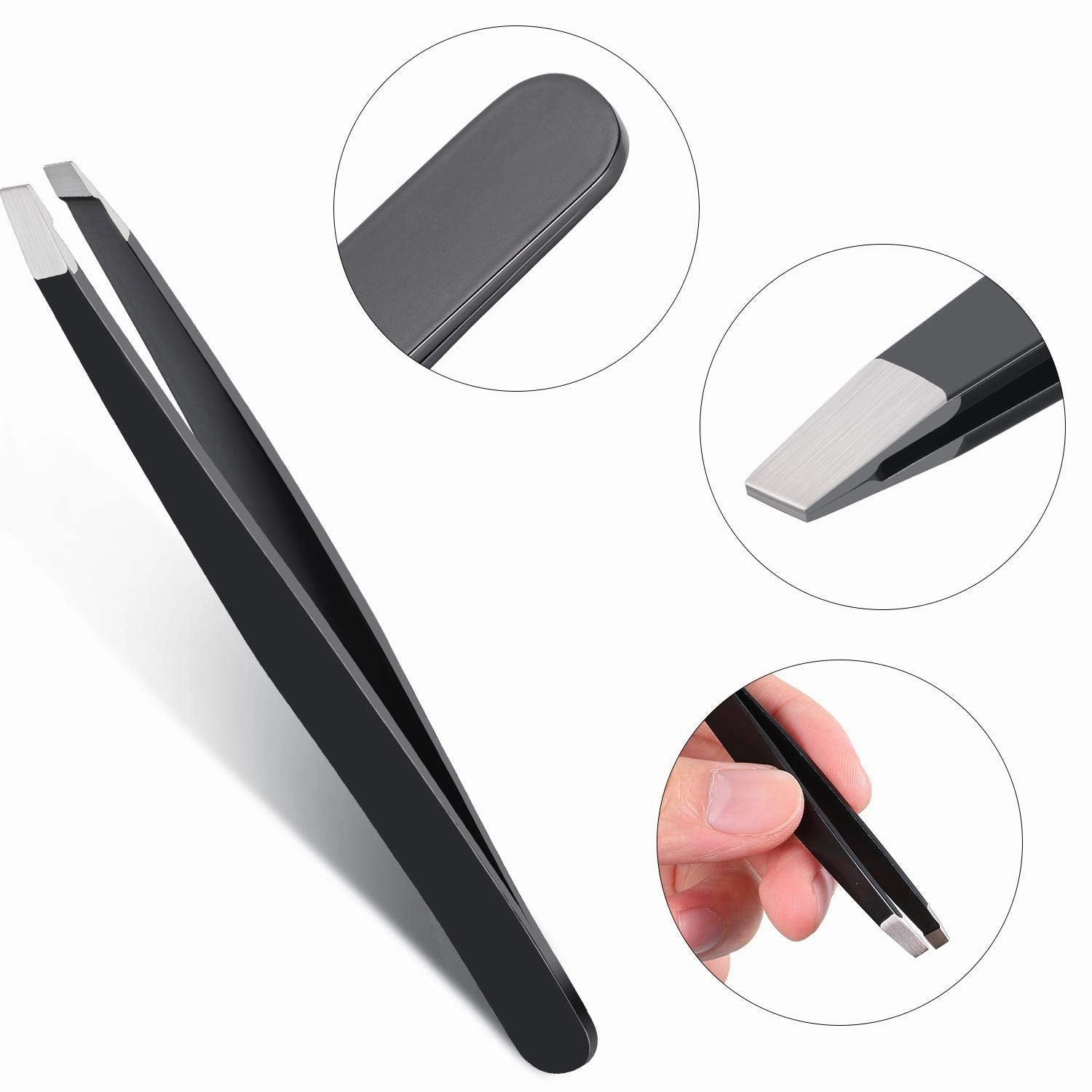 Mudder 12 Pcs Eyebrow Tweezers Set for Facial Hair Stainless Steel Slant Tip Tweezers in Bulk for Men and Women(Black)