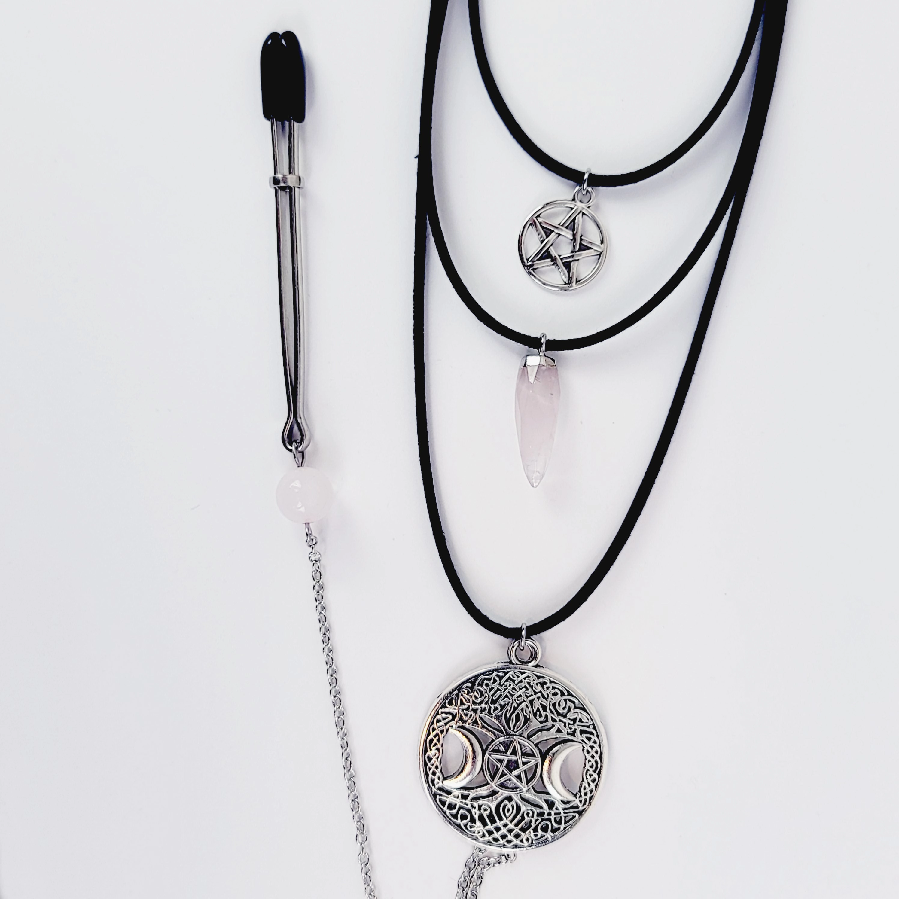 Multi Necklace Set with Amethyst- Necklace to Nipple, Non Piercing and Nipple Clamp Options.
