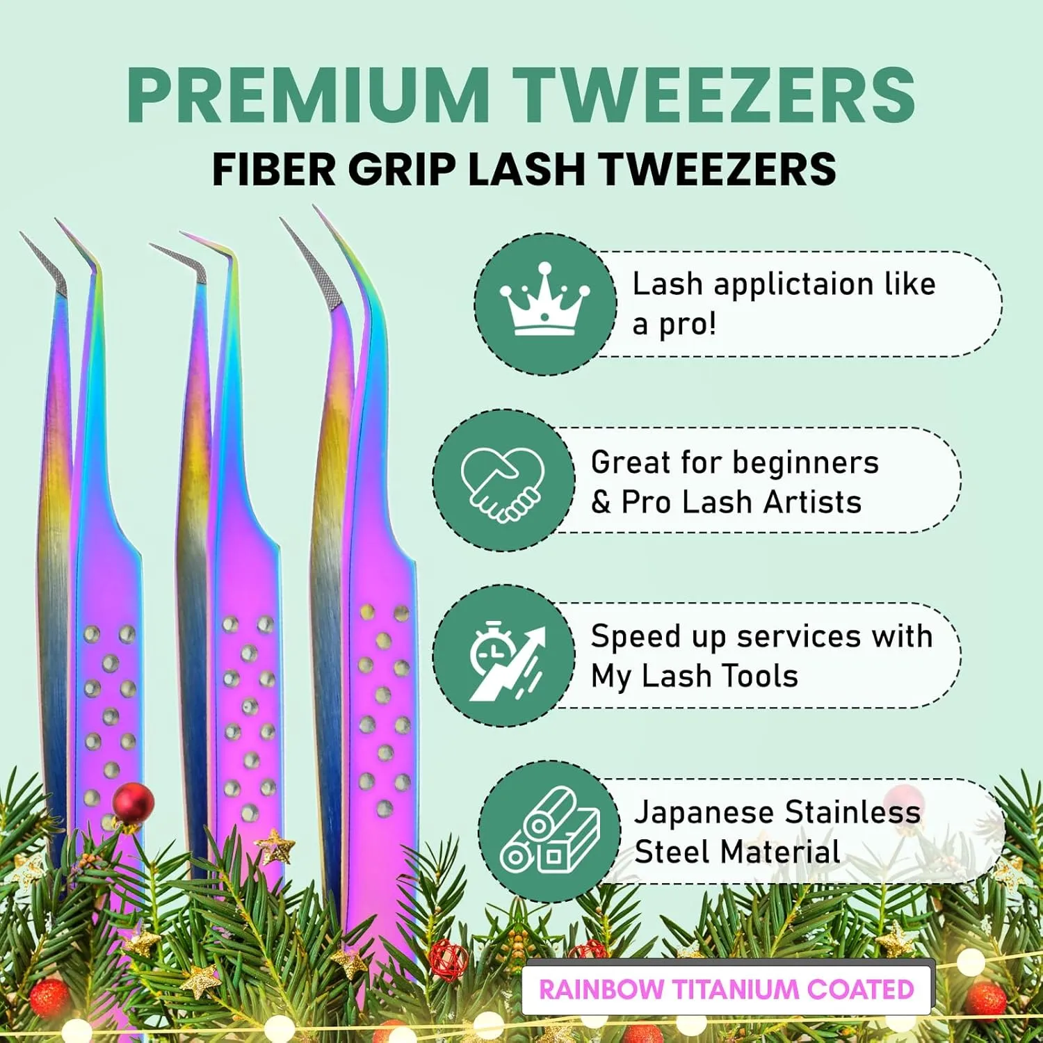 My Lash Tools - Fiber Tip Lash Tweezers for Eyelash Extensions Professional SET OF 4 Isolation, Curved & Volume Lash Tweezers set Japanese Steel Lash Supply (Rainbow)