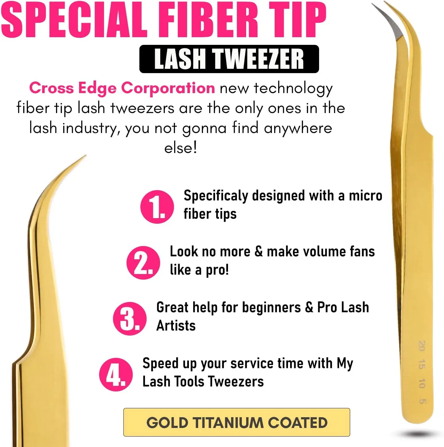 My Lash Tools - New Fiber Tip Lash Tweezers for Eyelash Extensions Tweezers SET OF 2 Mini Isolation & Microgrip Tip Curved Volume Tweezers Japanese Steel Lashing Tweezer (GoldSet1)