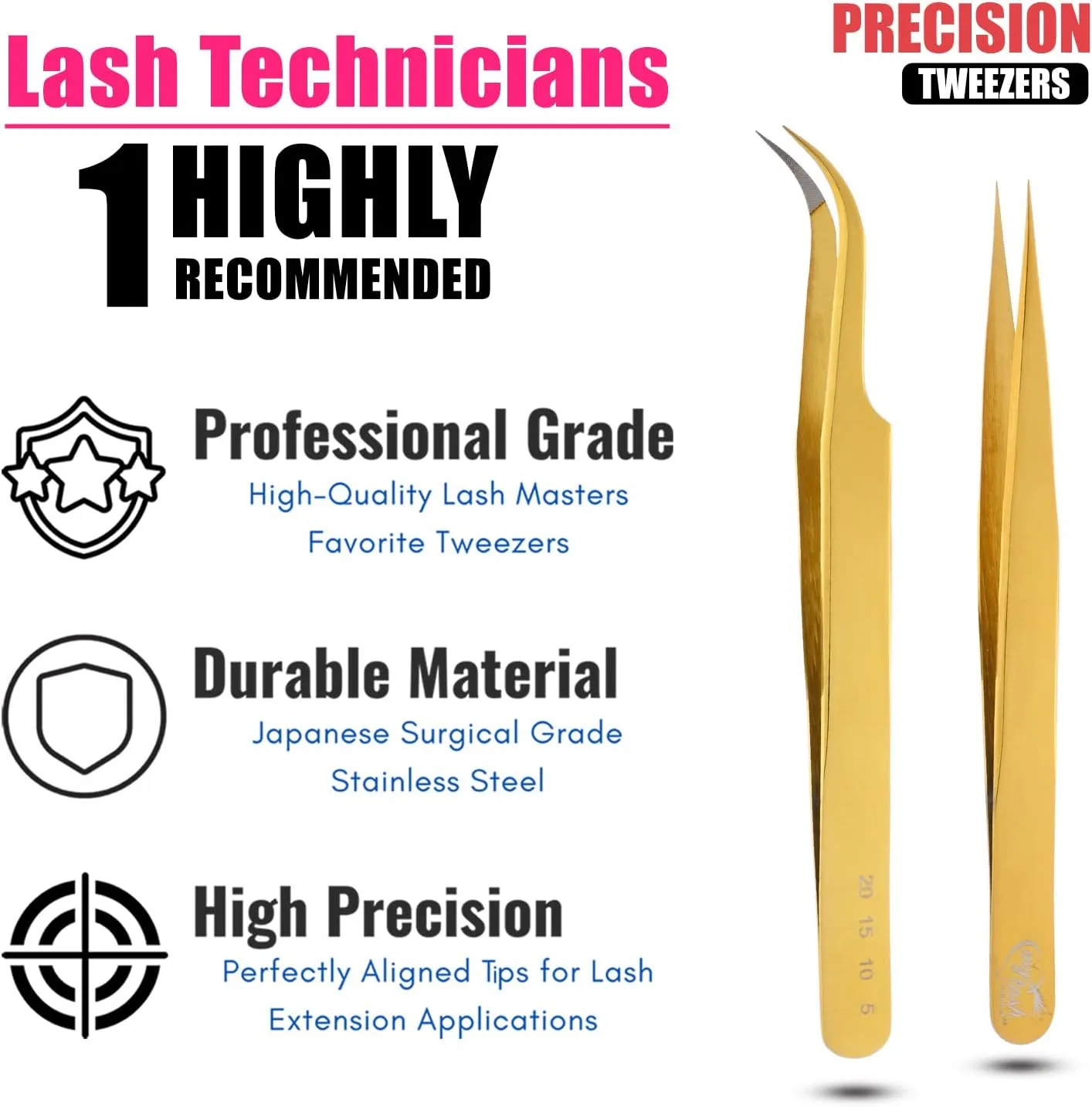 My Lash Tools - New Fiber Tip Lash Tweezers for Eyelash Extensions Tweezers SET OF 2 Mini Isolation & Microgrip Tip Curved Volume Tweezers Japanese Steel Lashing Tweezer (GoldSet1)
