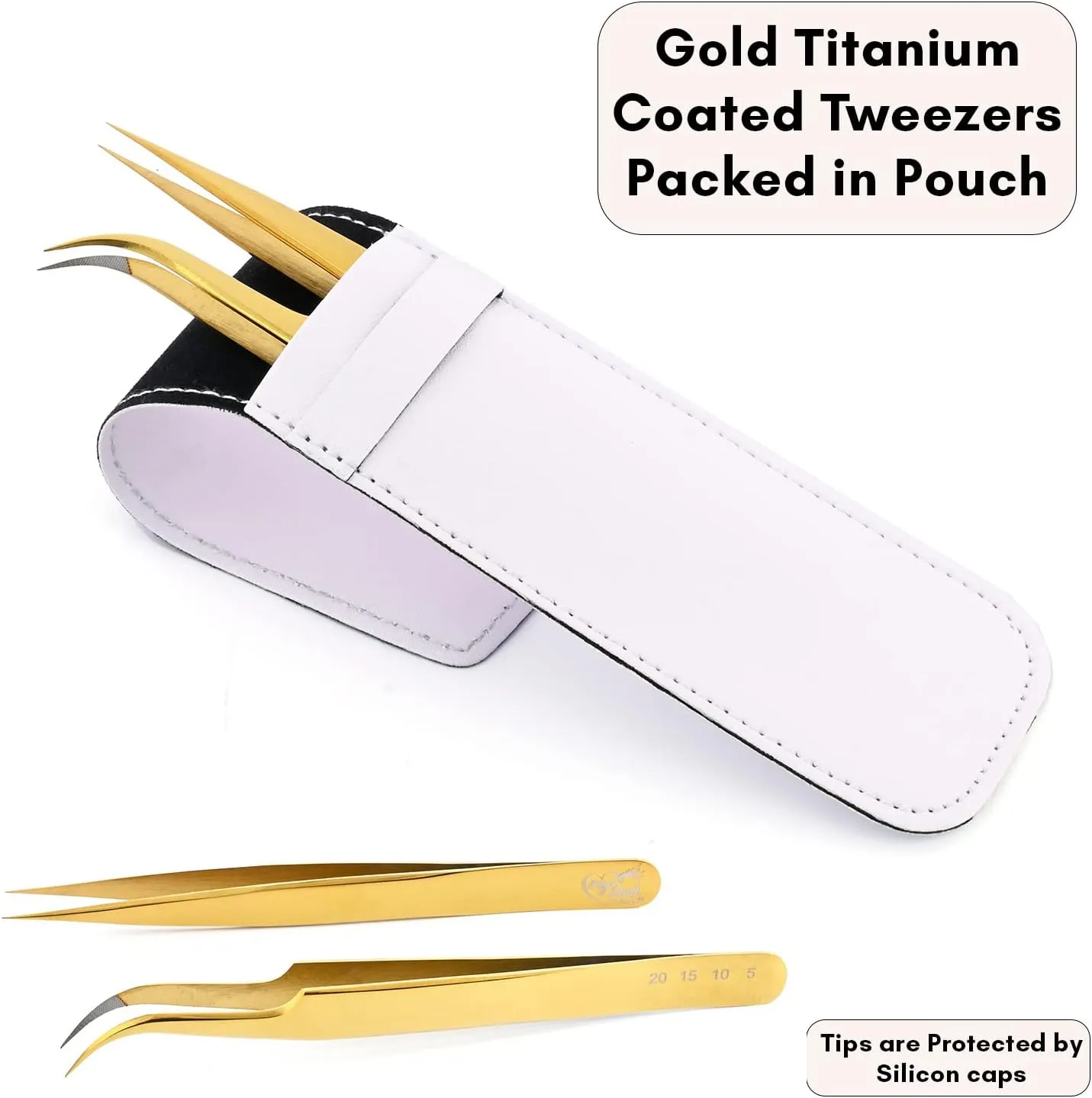 My Lash Tools - New Fiber Tip Lash Tweezers for Eyelash Extensions Tweezers SET OF 2 Mini Isolation & Microgrip Tip Curved Volume Tweezers Japanese Steel Lashing Tweezer (GoldSet1)