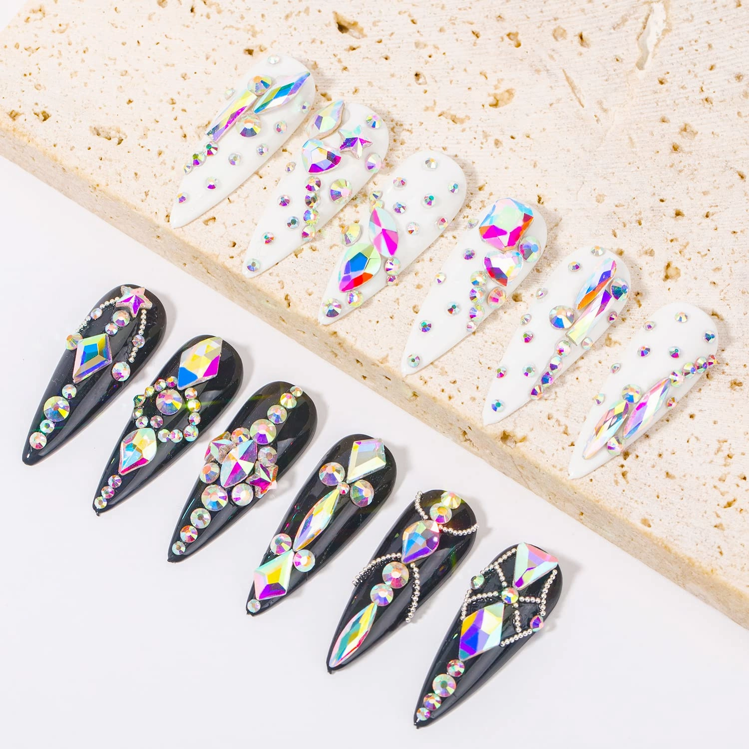Nail Rhinestones - 4300pcs AB Crystals, Multiple Shape Gems, Flat Back Rhinestones, with Kit and Glue Gel, for Nail Art