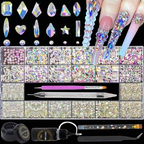 Nail Rhinestones - 4300pcs AB Crystals, Multiple Shape Gems, Flat Back Rhinestones, with Kit and Glue Gel, for Nail Art