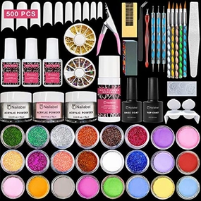 Nailabel Acrylic Nail Kit, Acrylic Powder, Liquid Monomer, Colored Acrylic Powder, Glitter, Rhinestone, and Nail Art Tools, for Nail Extension, Nail Decoration, Gift Box Set