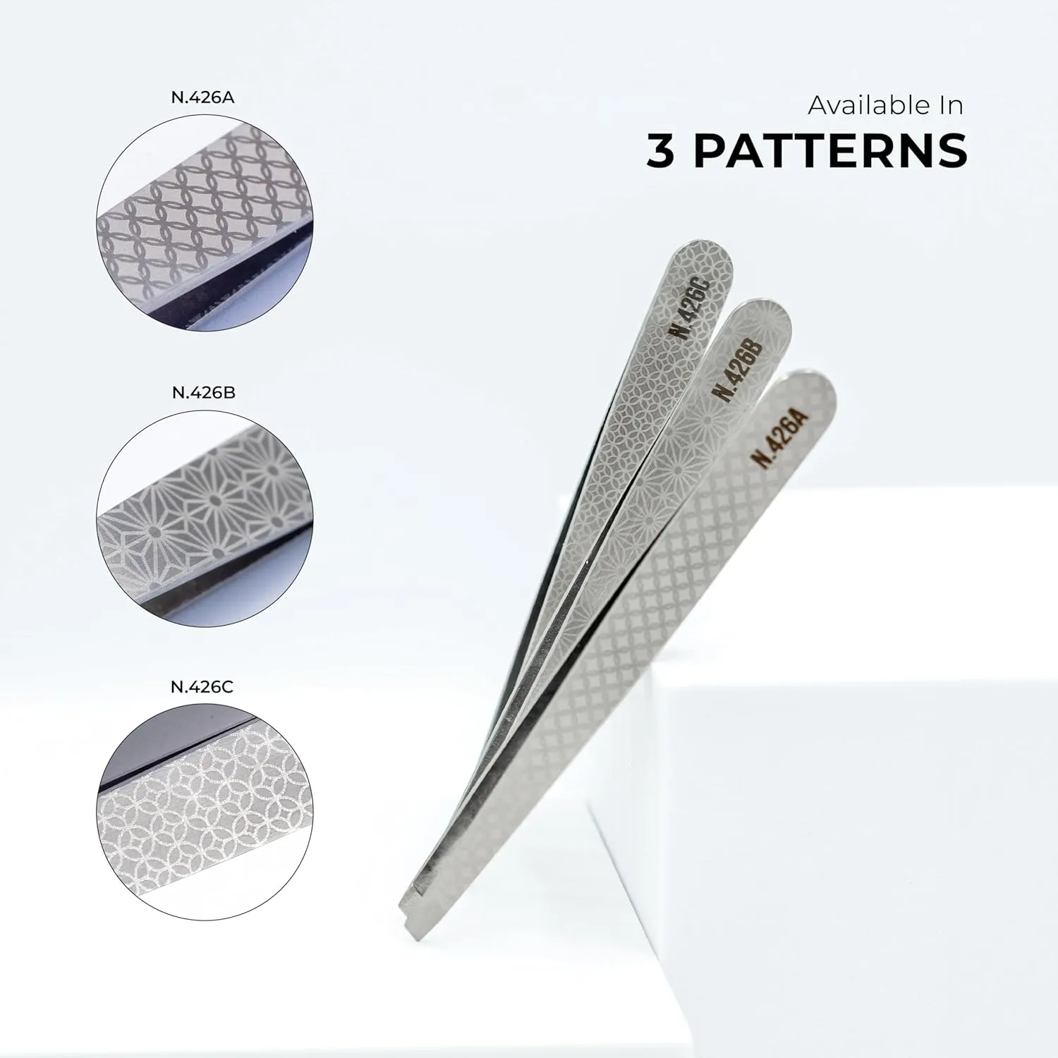 NGHIA Slanted Tip Tweezer N-426 Combo| Special Design Printed | Stainless Steel | Ergonomic Eyebrow Tweezer for Precision Grooming | Hair Removal