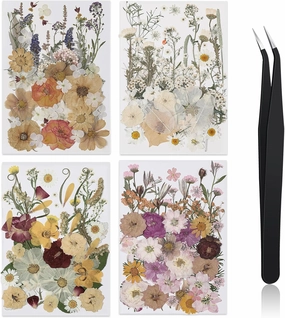 Nuanchu 200 Pcs Pressed Flowers Bulk Dried Flower for Craft Resin Mold Bookmark Scrapbooking Nail Cake White Orange Natural Pressed Dried Floral with Tweezer DIY Gift(Classic Color,Retro Style)