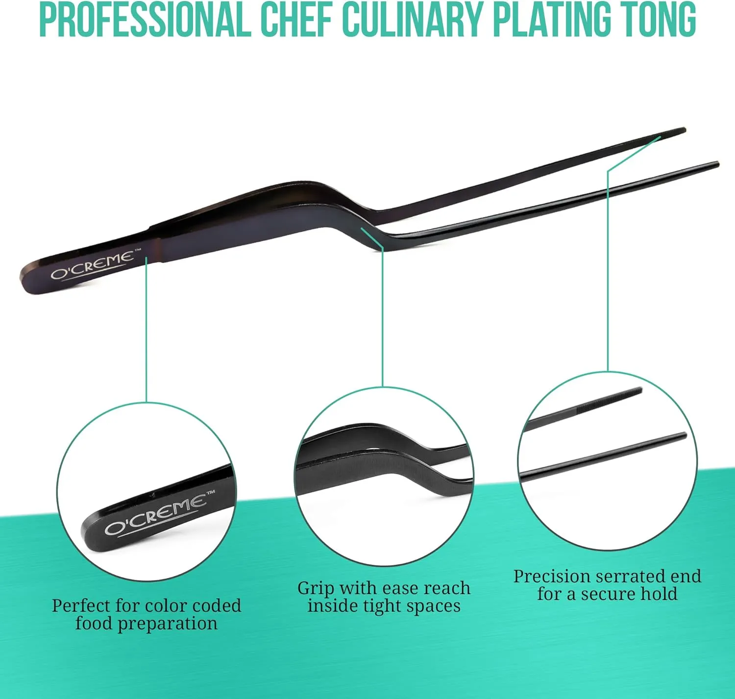 O'Creme Culinary Stainless Steel Tweezer Tongs Set of 2 - One 10 Inch Straight and One 8 Inch Offset Gold Color