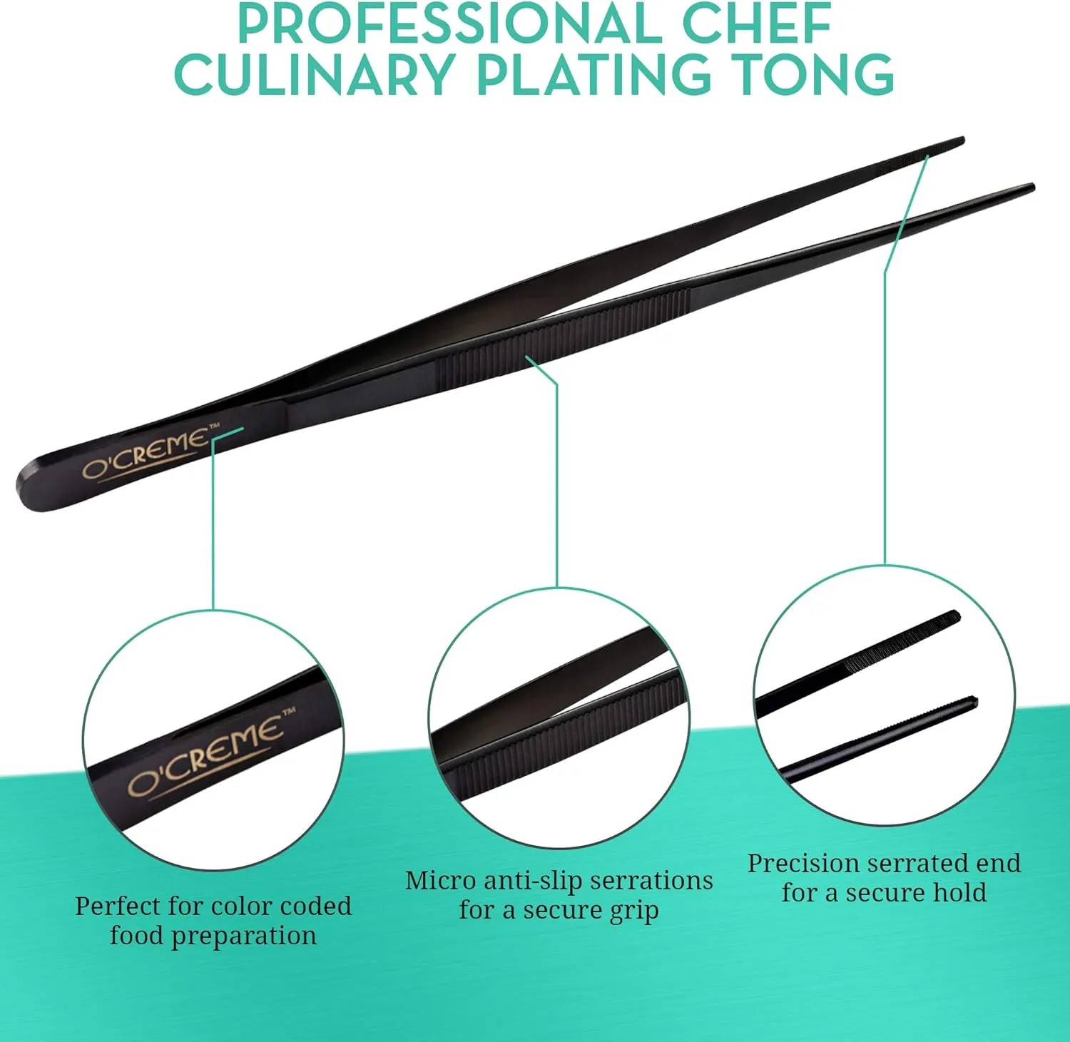 O'Creme Culinary Stainless Steel Tweezer Tongs Set of 2 - One 10 Inch Straight and One 8 Inch Offset Gold Color