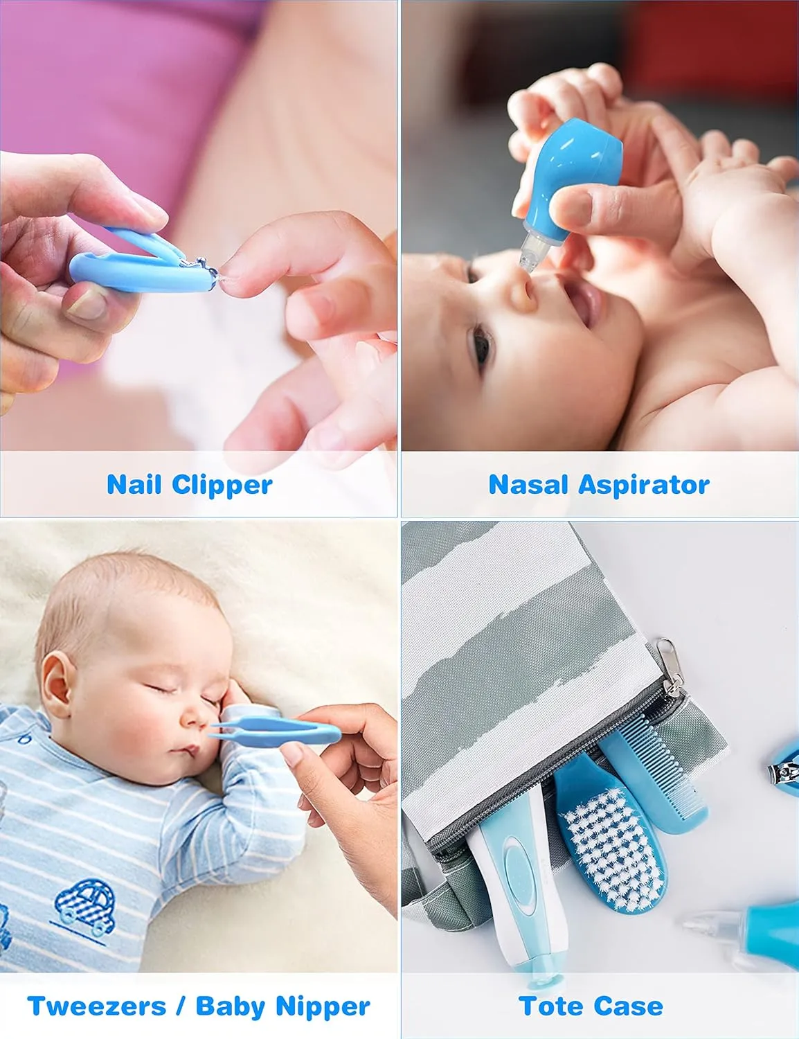 OTTOLIVES Baby Healthcare and Grooming Kit, 24 in 1 Baby Electric Nail Trimmer Set Newborn Nursery Health Care Set for Newborn Infant Toddlers Baby Boys Girls Kids Haircut Tools (0-3 Years ) (Blue)