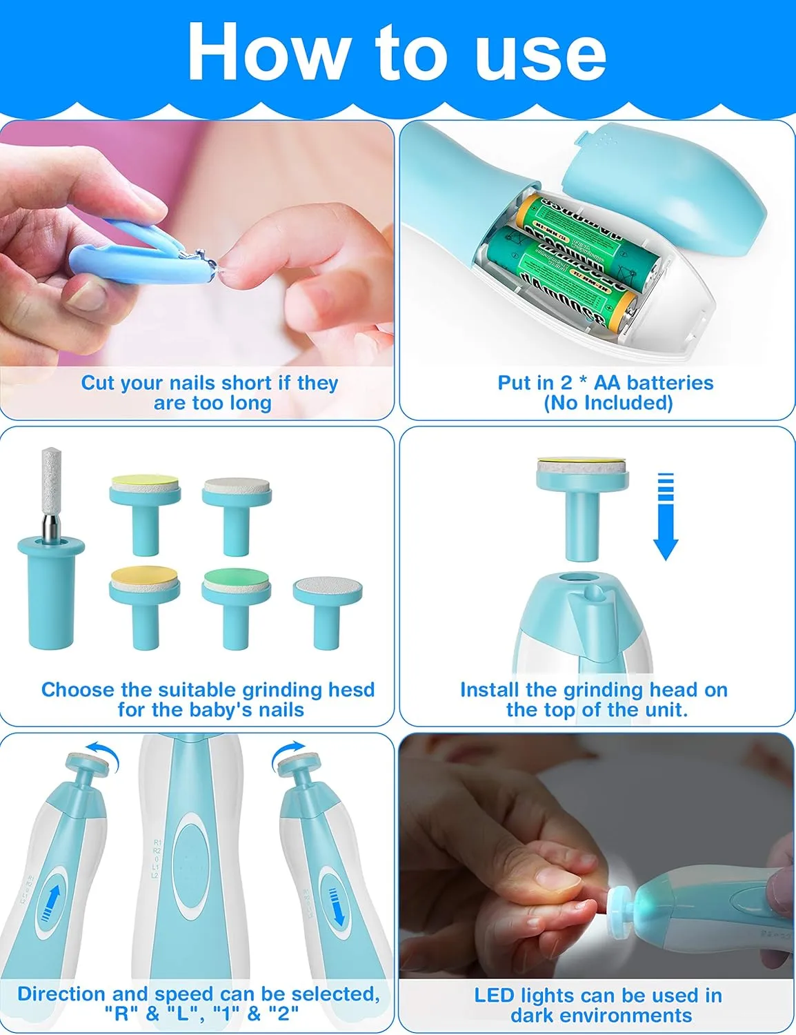 OTTOLIVES Baby Healthcare and Grooming Kit, 24 in 1 Baby Electric Nail Trimmer Set Newborn Nursery Health Care Set for Newborn Infant Toddlers Baby Boys Girls Kids Haircut Tools (0-3 Years ) (Blue)