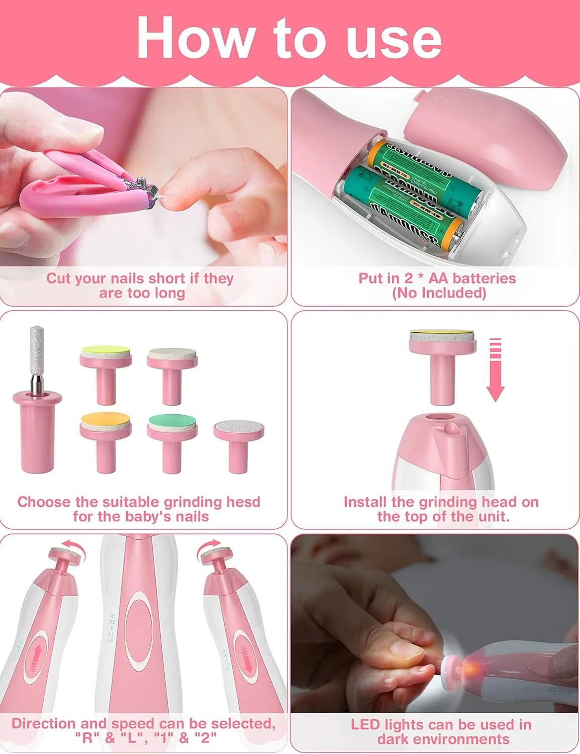 OTTOLIVES Baby Healthcare and Grooming Kit, 24 in 1 Baby Electric Nail Trimmer Set Newborn Nursery Health Care Set for Newborn Infant Toddlers Baby Boys Girls Kids Haircut Tools (0-3 Years ) (Pink)