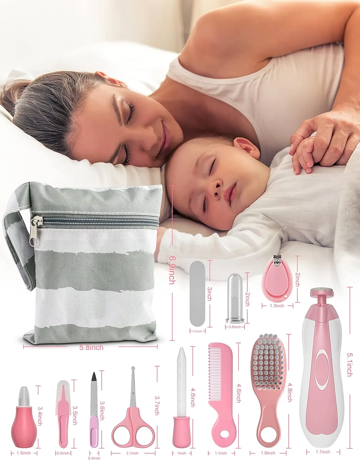 OTTOLIVES Baby Healthcare and Grooming Kit, 24 in 1 Baby Electric Nail Trimmer Set Newborn Nursery Health Care Set for Newborn Infant Toddlers Baby Boys Girls Kids Haircut Tools (0-3 Years ) (Pink)