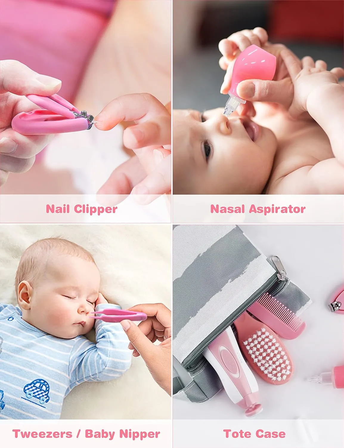 OTTOLIVES Baby Healthcare and Grooming Kit, 24 in 1 Baby Electric Nail Trimmer Set Newborn Nursery Health Care Set for Newborn Infant Toddlers Baby Boys Girls Kids Haircut Tools (0-3 Years ) (Pink)