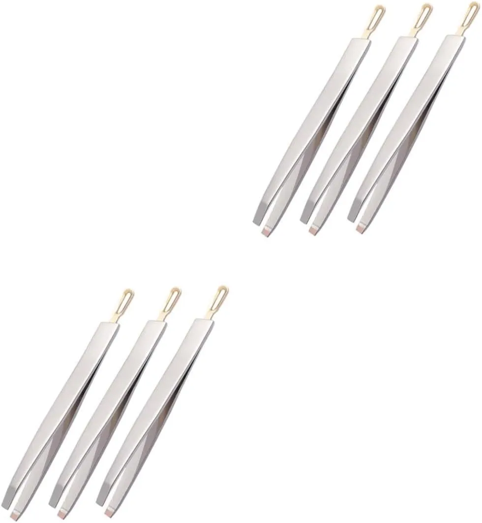 PartyKindom 2sets 3pcs Stainless Steel Brow Clip Tweezers for Eyebrow Shaping and Cleaning Compact Eyebrow Hair Removal Tools Portable and Durable Design for Precise Grooming 3pcs*2