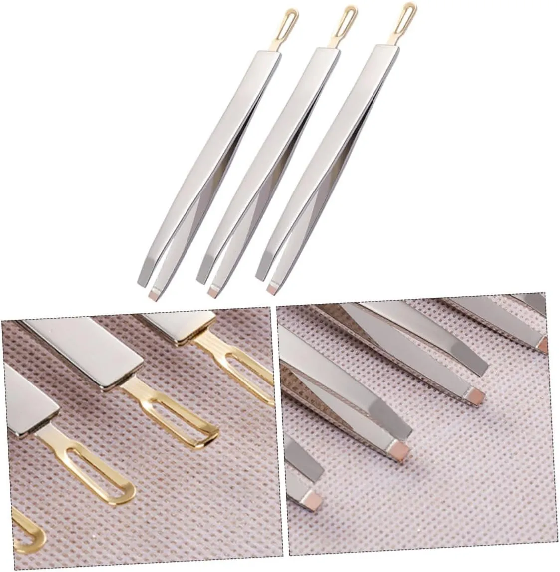 PartyKindom 2sets 3pcs Stainless Steel Brow Clip Tweezers for Eyebrow Shaping and Cleaning Compact Eyebrow Hair Removal Tools Portable and Durable Design for Precise Grooming 3pcs*2