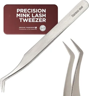 Precision Mink Lash Tweezer - Curved Applicator Tool for Eyelash Extension, Volume and Isolation - Grip for False Lashes, Cluster Fanning and Fiber Tip - Durable Design for Crafting