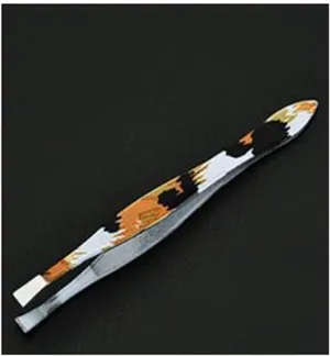 Precision Tweezers 1PCs Eyebrow Tweezer Golden Head Slanted Stainless Steel Tweezer Trimmer Eyelash Clip Face Hair Removal Cosmetic Makeup Tools for Crafting, Jewelry, Electronics, and Lab Work(B)