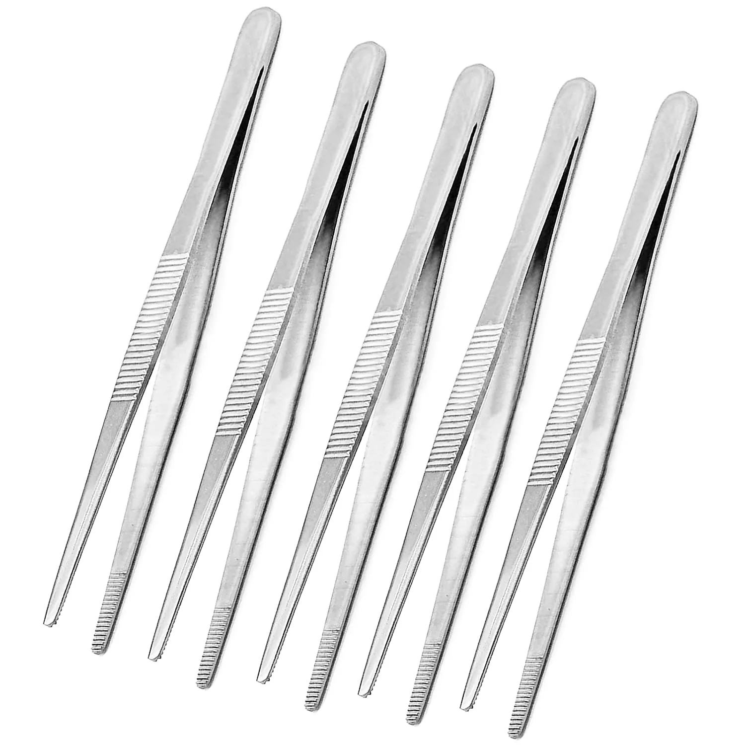 Precision Tweezers Set, Non-Conductive Stainless Steel Eyebrow Tweezers Jewelry Tweezer Set for Facial Hair Ingrown Blackhead Soldering Jewelry Etc.(5Inch,5 Pack)