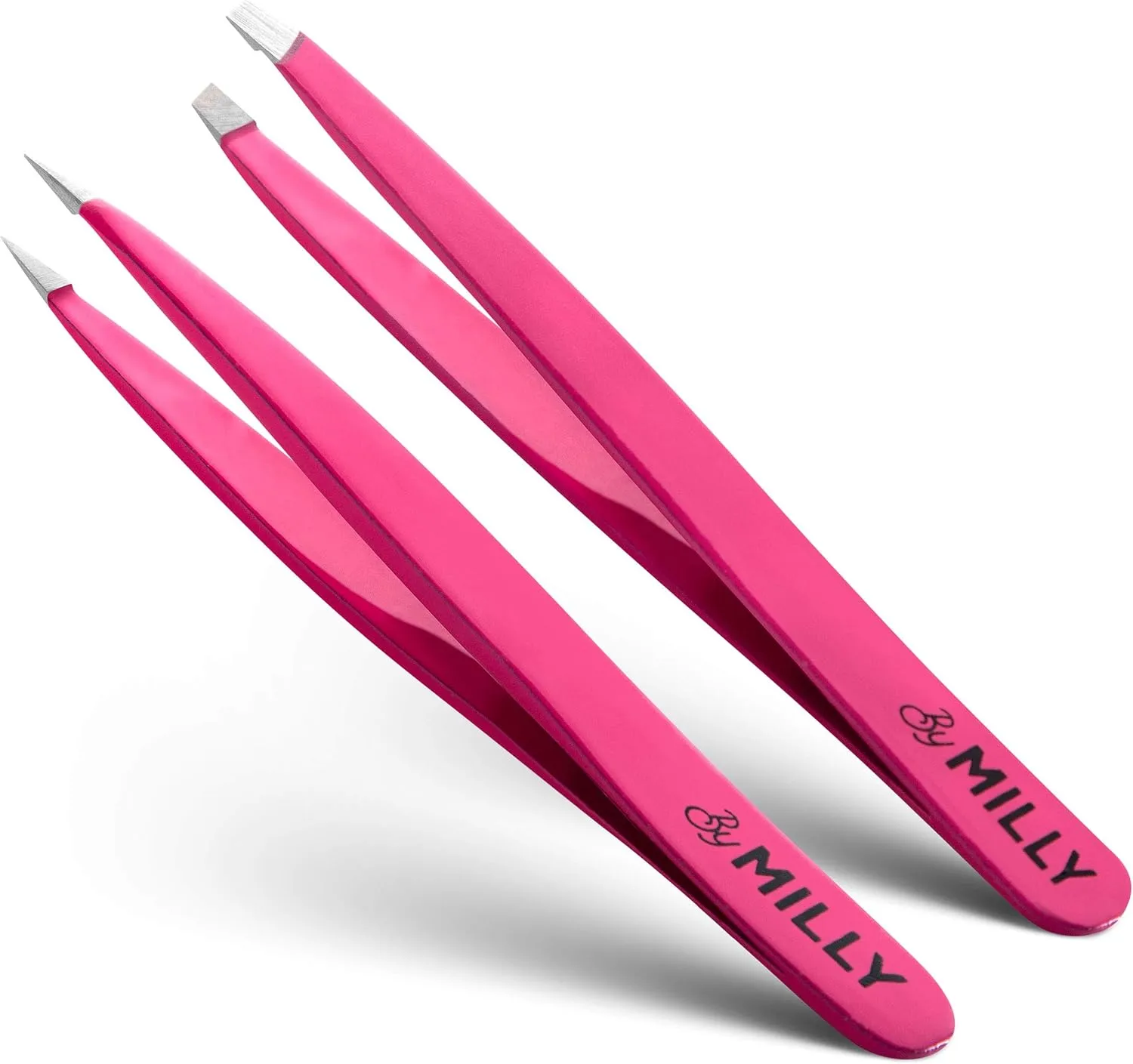 Precision Tweezers Set | Slanted and Pointed Tip Tweezers Kit | High Carbon Stainless Steel | Aligned & Hand-Filed Tweezer Set Professional | Hair Removal & Eyebrow Tweezer Set | Pink