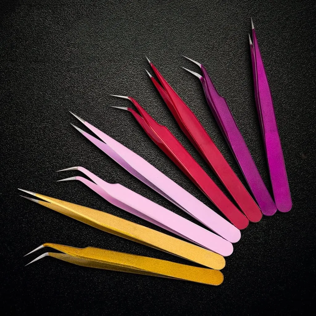 Precision Tweezers Set Stainless Steel Eyebrow Tweezer Eyelash Extension Tools Makeup Kit Tool (D 8pcs)