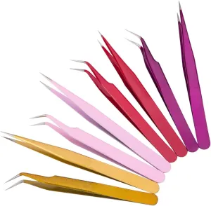 Precision Tweezers Set Stainless Steel Eyebrow Tweezer Eyelash Extension Tools Makeup Kit Tool (D 8pcs)