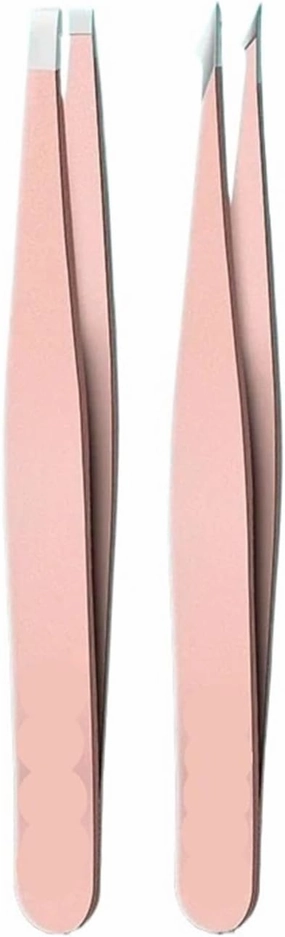Precision Stainless Steel Tweezers For Eyebrow Hair Facial Hair Removal Splinter Blackhead Slant Tip Angle Tip Pointed Tip Preci(Pink 2 pcs)