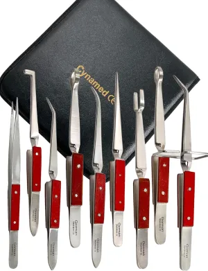 PREMIUM GERMAN SET OF 9 TWEEZERS FIBER GRIP CROSS LOCKING JEWELRY SOLDERING TWEEZER SPECIAL SHAPES
