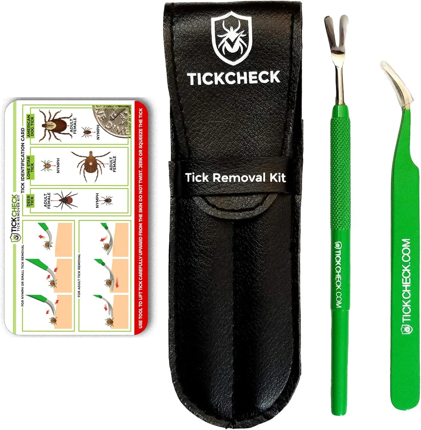 Premium Tick Remover Kit - Stainless Steel Tick Remover   Tweezers, Leather Case, and Free Pocket Tick Identification Card (1)