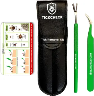 Premium Tick Remover Kit - Stainless Steel Tick Remover   Tweezers, Leather Case, and Free Pocket Tick Identification Card (1)