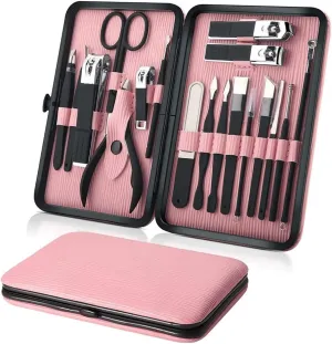 Professional 18 PCS Manicure Set Kit Pedicure Scissor Tweezer Eyebrow Cutter Nail Clipper Stainless Steel Nail Care Tool Sets (Color : Black, Size : 1set) (E 1set)