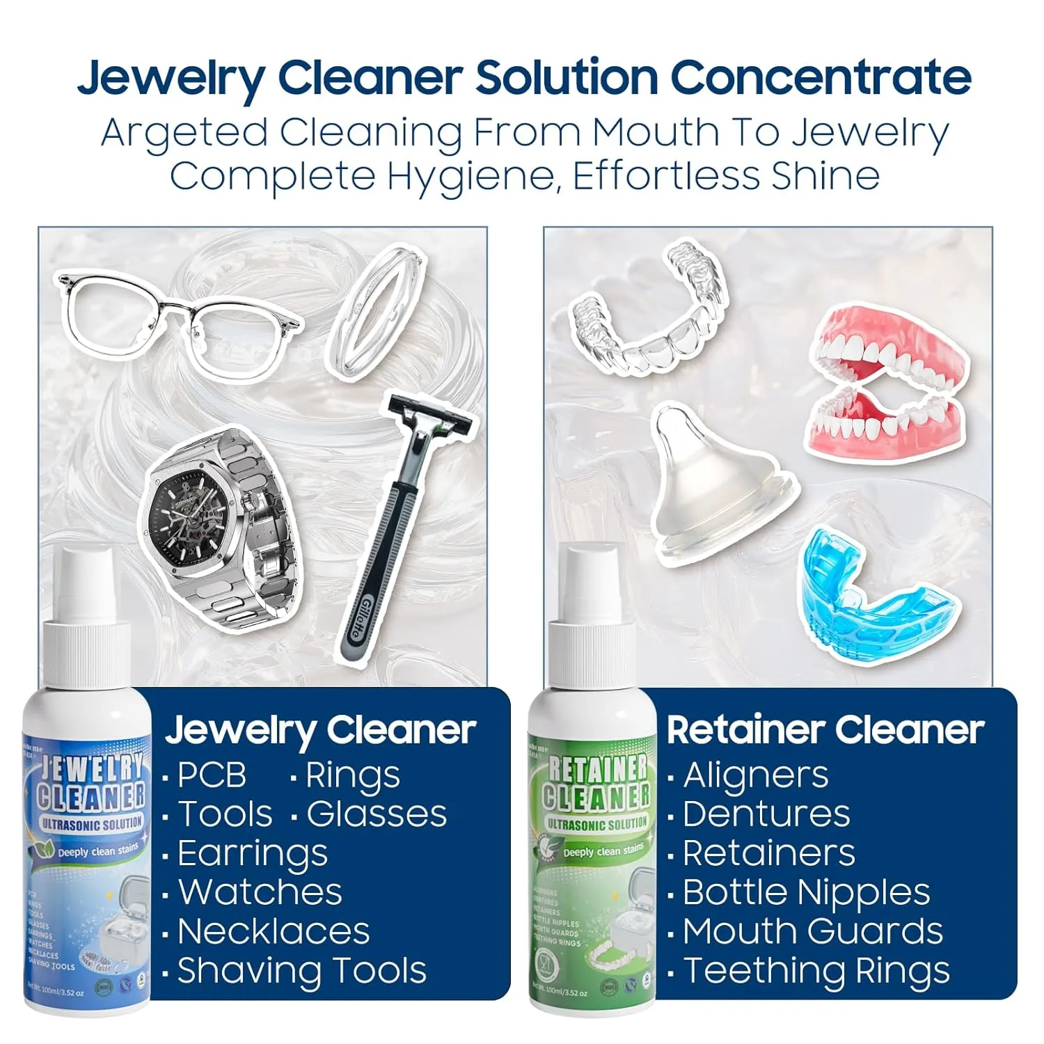 Professional Digital Ultrasonic Jewelry Cleaner with 7 Oz Retainer & Jewelry Cleaner Solution, 550ML Sonic Cleaner with Lights for Silver, Gold, Diamond Rings, Earrings, Eyeglasses, Dentures