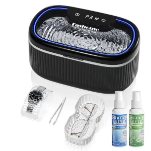 Professional Digital Ultrasonic Jewelry Cleaner with 7 Oz Retainer & Jewelry Cleaner Solution, 550ML Sonic Cleaner with Lights for Silver, Gold, Diamond Rings, Earrings, Eyeglasses, Dentures