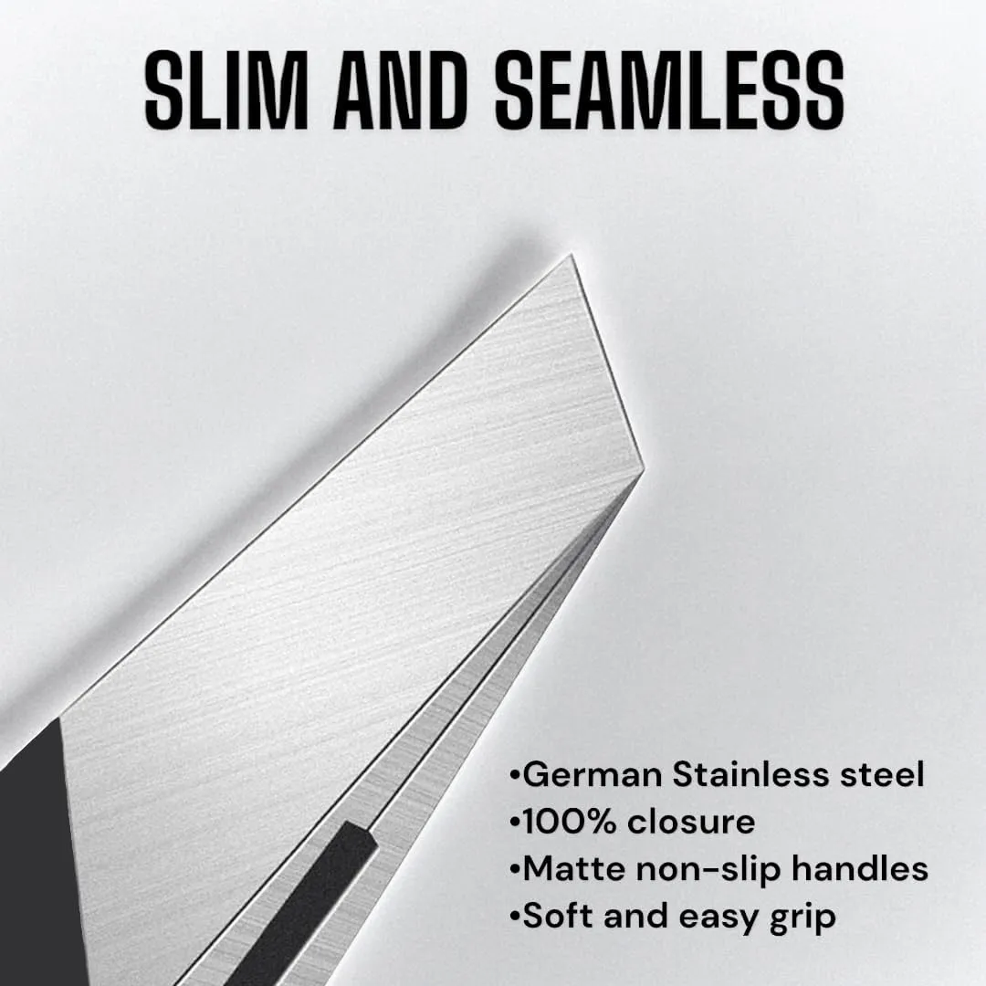 Professional Tweezers - Slant, Durable Lightweight German Stainless Steel, Ultra Precision Tweezers for Eyebrows, Facial Hair, Chin, and Ingrown Hair Removal - Gift (Matte Black)