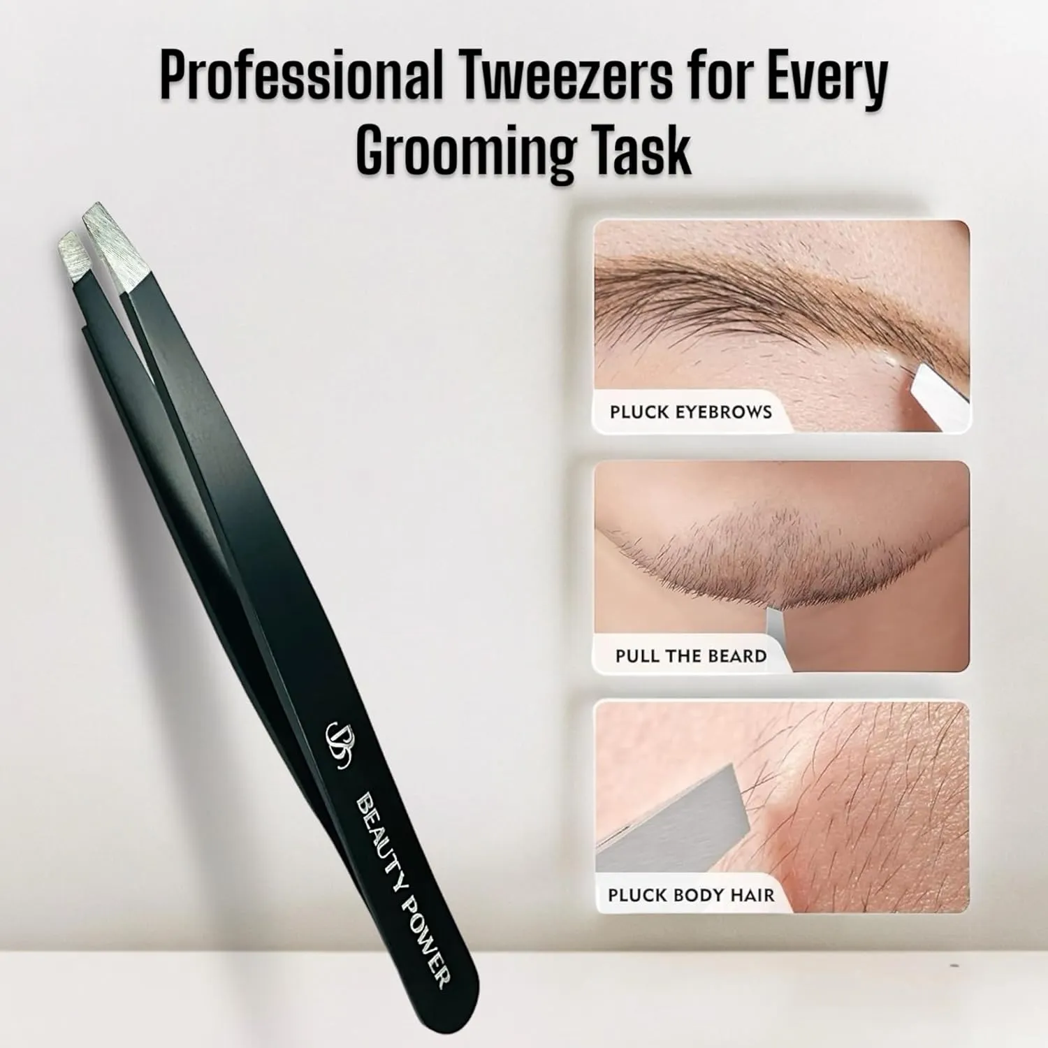 Professional Tweezers - Slant, Durable Lightweight German Stainless Steel, Ultra Precision Tweezers for Eyebrows, Facial Hair, Chin, and Ingrown Hair Removal - Gift (Matte Black)