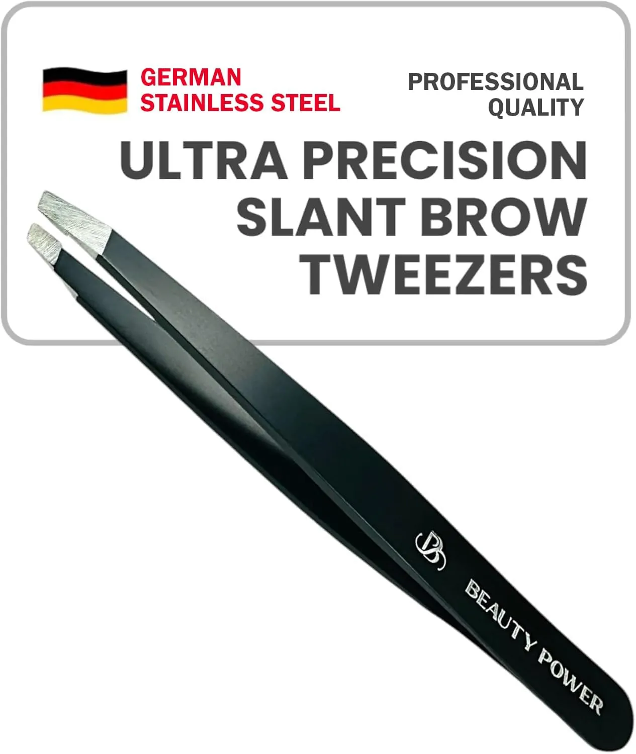 Professional Tweezers - Slant, Durable Lightweight German Stainless Steel, Ultra Precision Tweezers for Eyebrows, Facial Hair, Chin, and Ingrown Hair Removal - Gift (Matte Black)