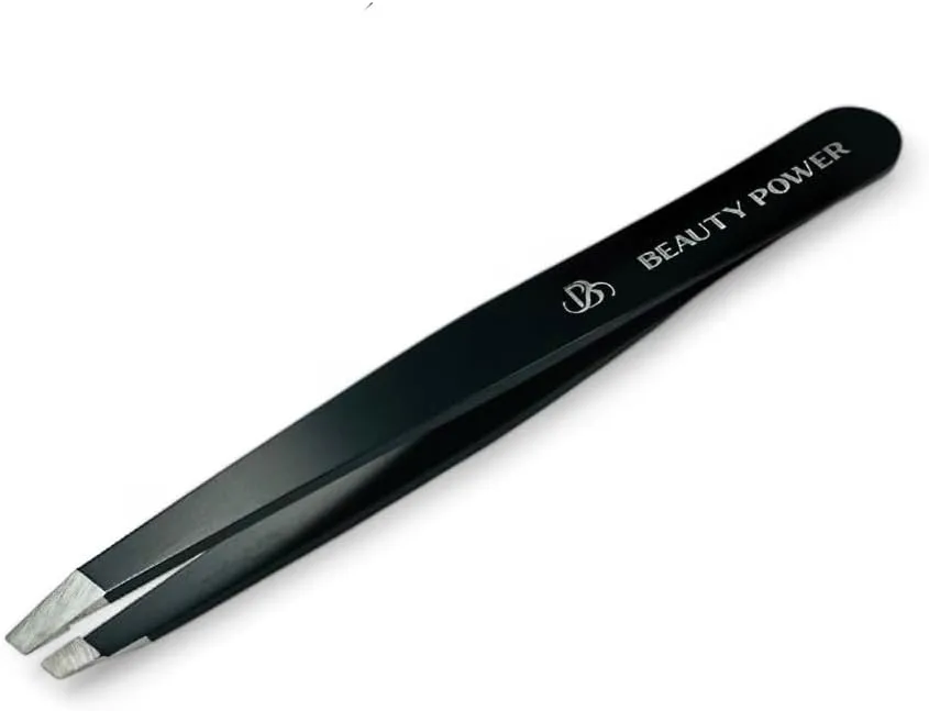 Professional Tweezers - Slant, Durable Lightweight German Stainless Steel, Ultra Precision Tweezers for Eyebrows, Facial Hair, Chin, and Ingrown Hair Removal - Gift (Matte Black)
