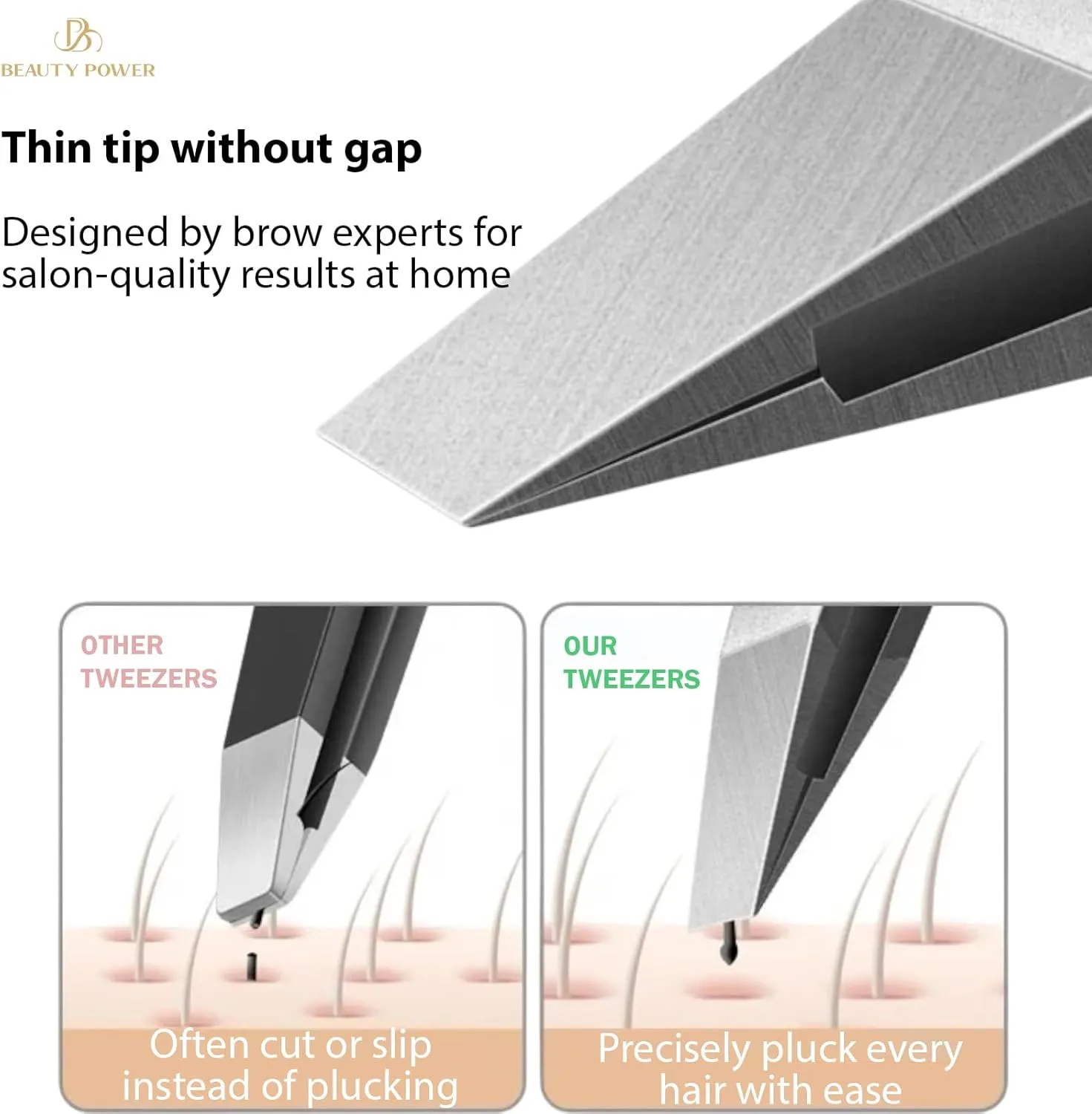 Professional Tweezers - Slant, Durable Lightweight German Stainless Steel, Ultra Precision Tweezers for Eyebrows, Facial Hair, Chin, and Ingrown Hair Removal - Gift (Matte Gold)