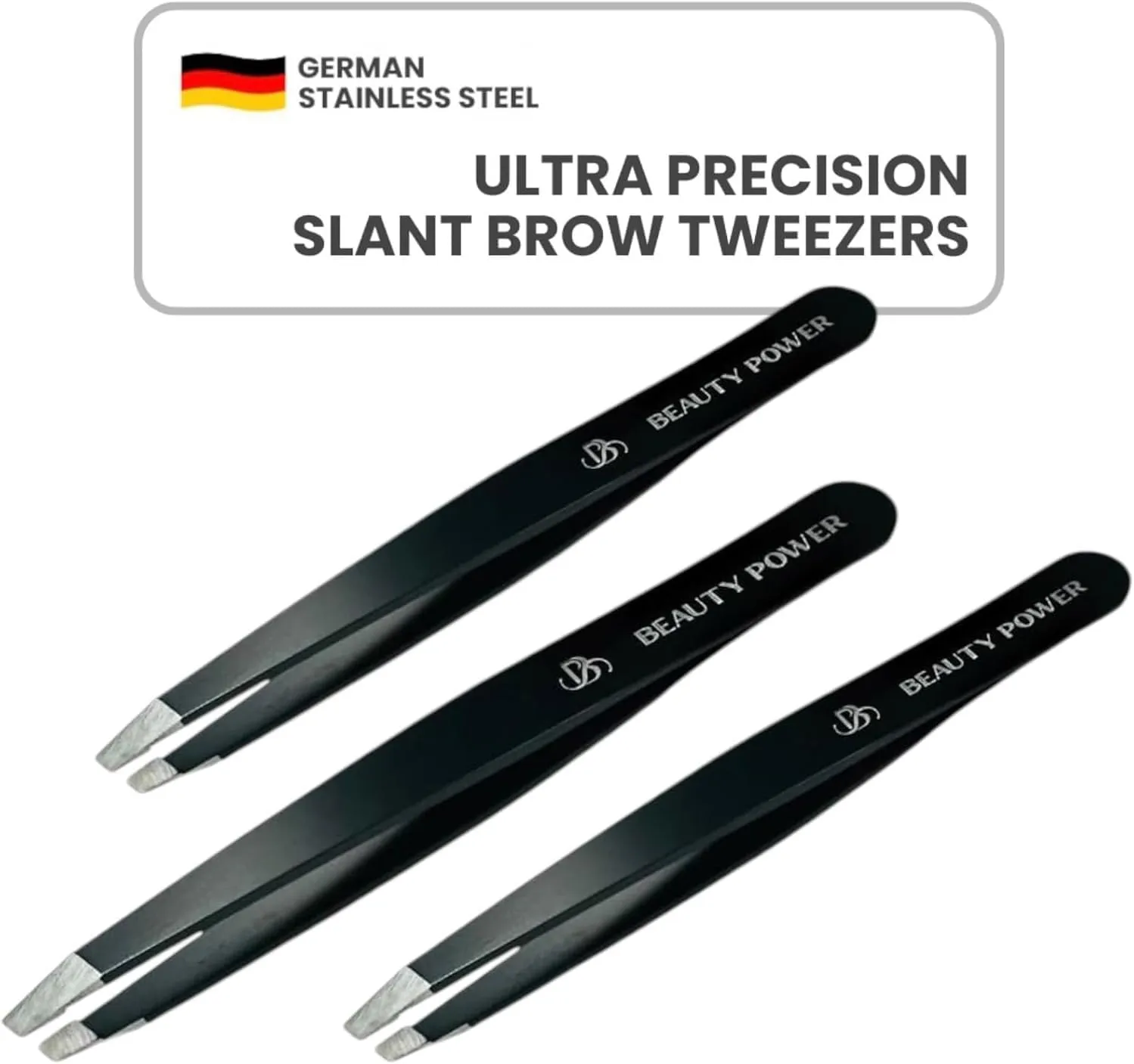 Professional Tweezers - Slant, Durable Lightweight German Stainless Steel,Ultra Precision Tweezers for Eyebrows, Facial Hair, Chin, and Ingrown Hair Removal - Gift (3 / Matte Black)