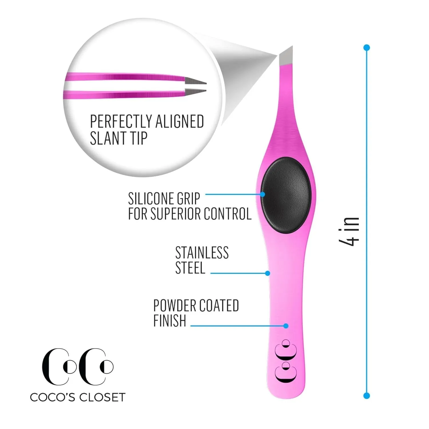 Professional Tweezers– Slant Precision Tweezers for Eyebrows, Facial Hair, Chin, Ingrown Hair Removal – Durable, Ultra – Wide Sharp Stainless Steel Tweezer has Silicone Grip