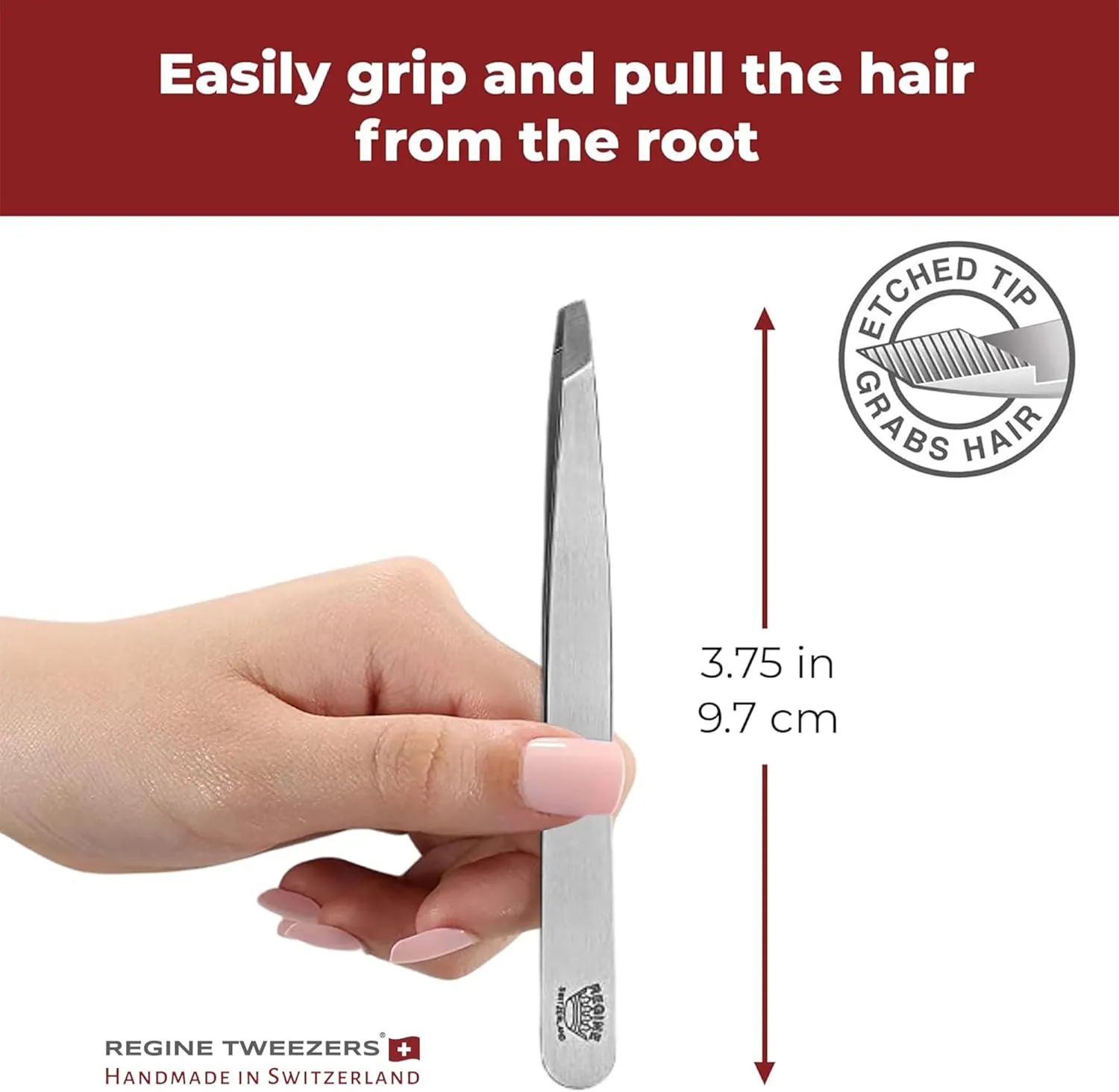 Professional Tweezers Slant Tip - Etched Tip Brow and Eyebrow Tool for Men and Women - Precision Tweezers for Fine Hair, Chin, Lash Extensions - Stainless Steel Handmade Beauty Tool