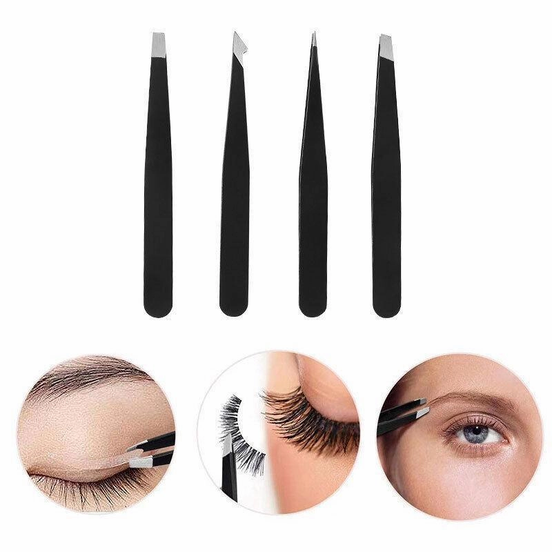 Professional Eyebrow Tweezers Set Plucker Puller Slanted Pointed Tip Manicure