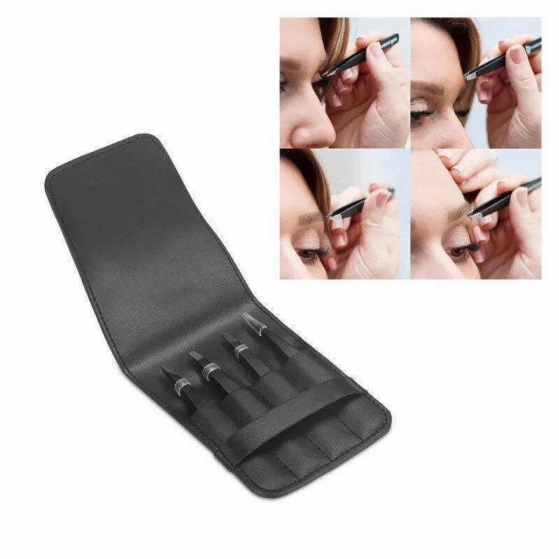 Professional Eyebrow Tweezers Set Plucker Puller Slanted Pointed Tip Manicure
